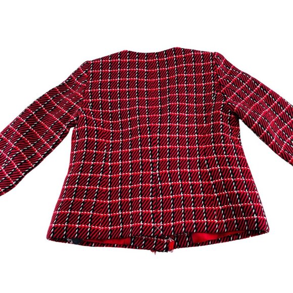 Talbots Red & Black Plaid Womens Blazer Jacket Button Front Pockets Size M - Picture 4 of 5